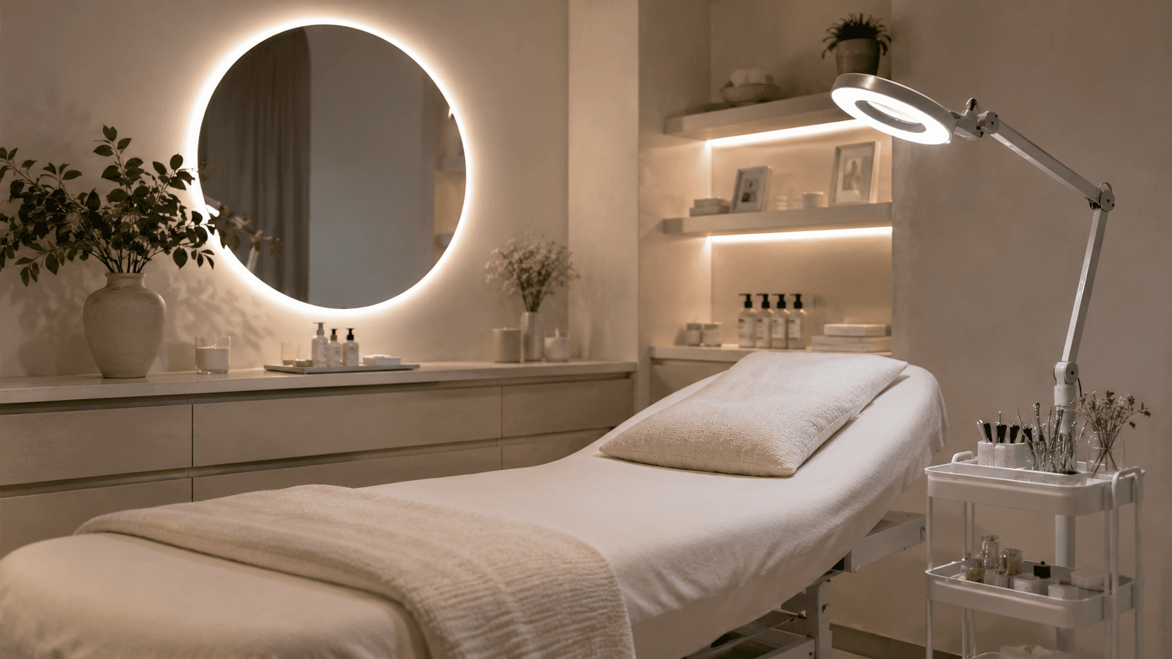 Premium salon styling scene with soft light